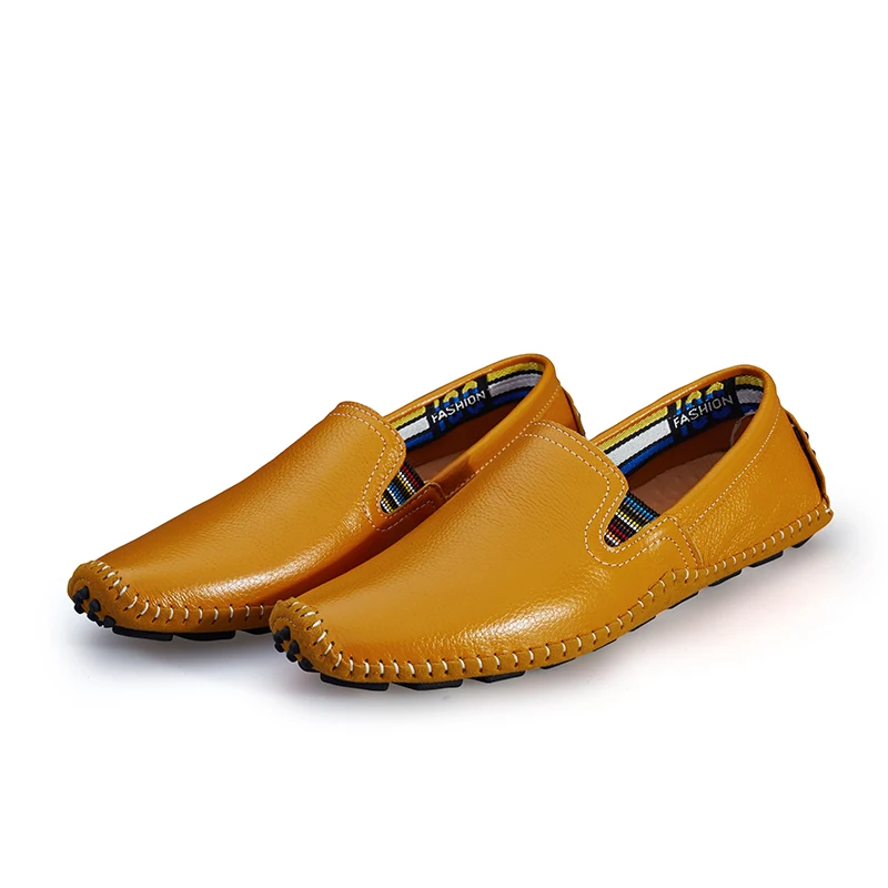 BZ930Yellow Мужская обувь из натуральной кожи; слипоны; черные туфли; лоферы из натуральной кожи; мужские мокасины; итальянская дизайнерская обувь; большие размеры 39-47 - Цвет: BZ930Yellow