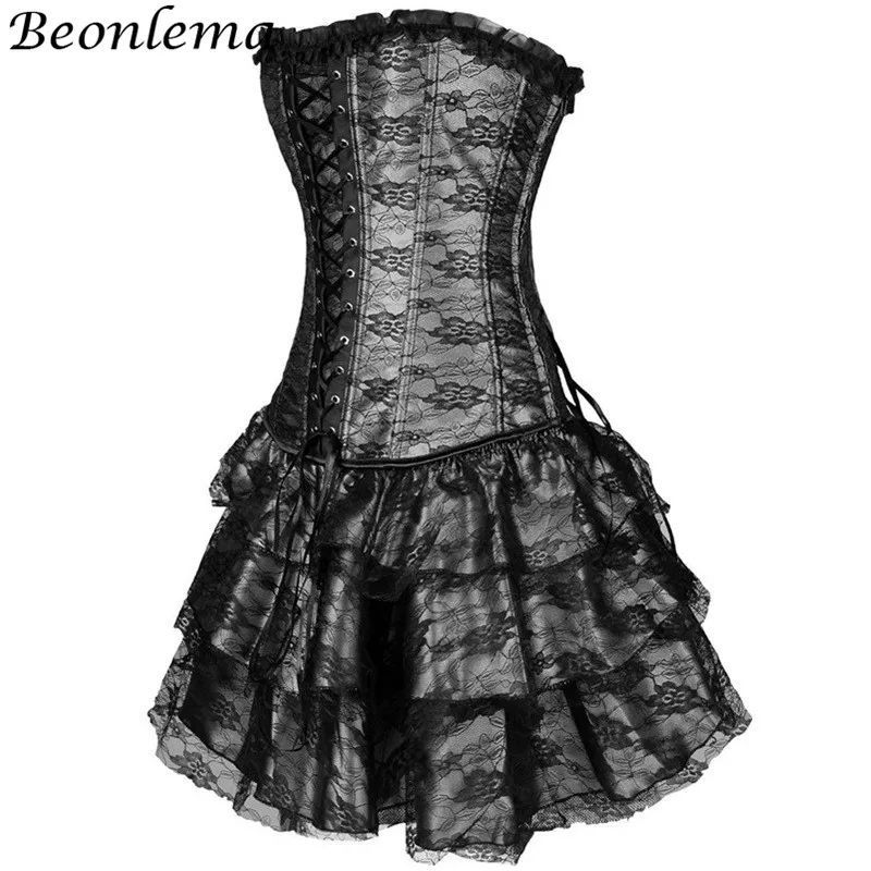 BEONLEMA красный фиолетовый кружевной корсет набор сексуальный бюстье платье черный