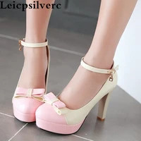 the new korean version of the korean bow sweet and super high heel women shoes waterproof table buckle with fashionable heels
