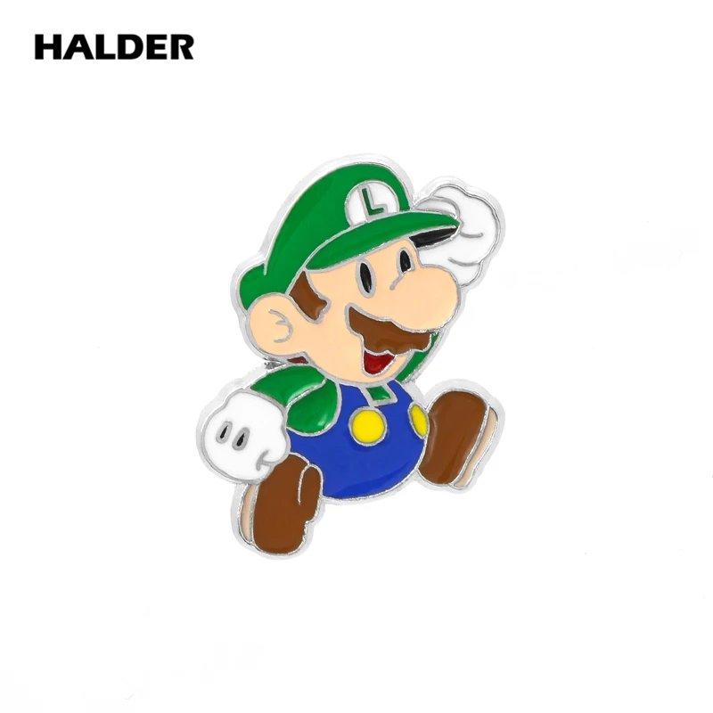 Игра halder Super Mario Bros Луиджи, гриб вопрос знак цветок броши Рыба значок с эмалью значок для рюкзака джинсовый брелок - Окраска металла: green