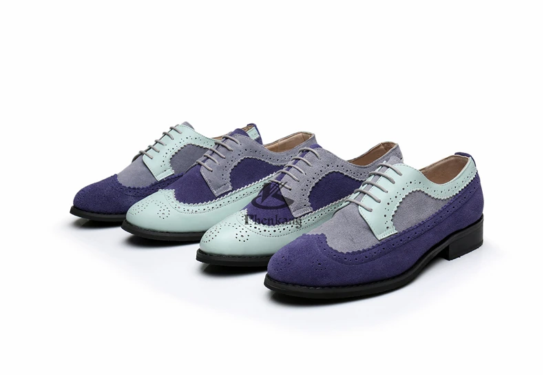 Genuine cow leather brogue men flats shoes handmade vintage casual sneakers shoes oxford shoes for men blue grey with fur