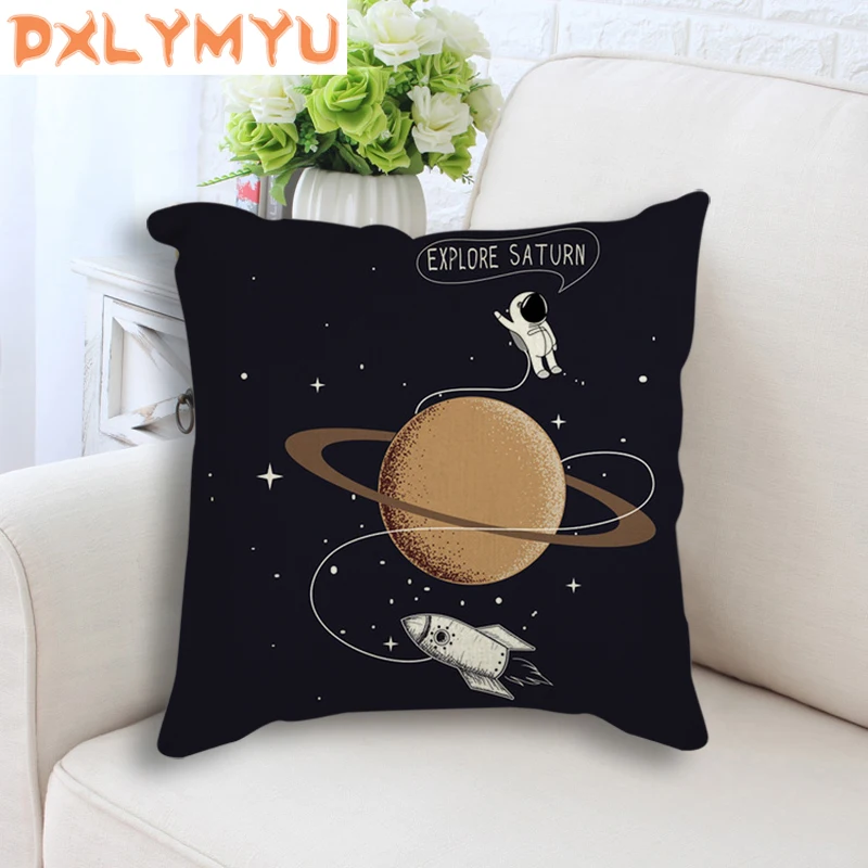 Cartoon Planet Star Rocket Spaceman Space Painting Print Cushion Throw Pillow For Sofa Seat Linen Pillowcase Home Decor | Дом и сад