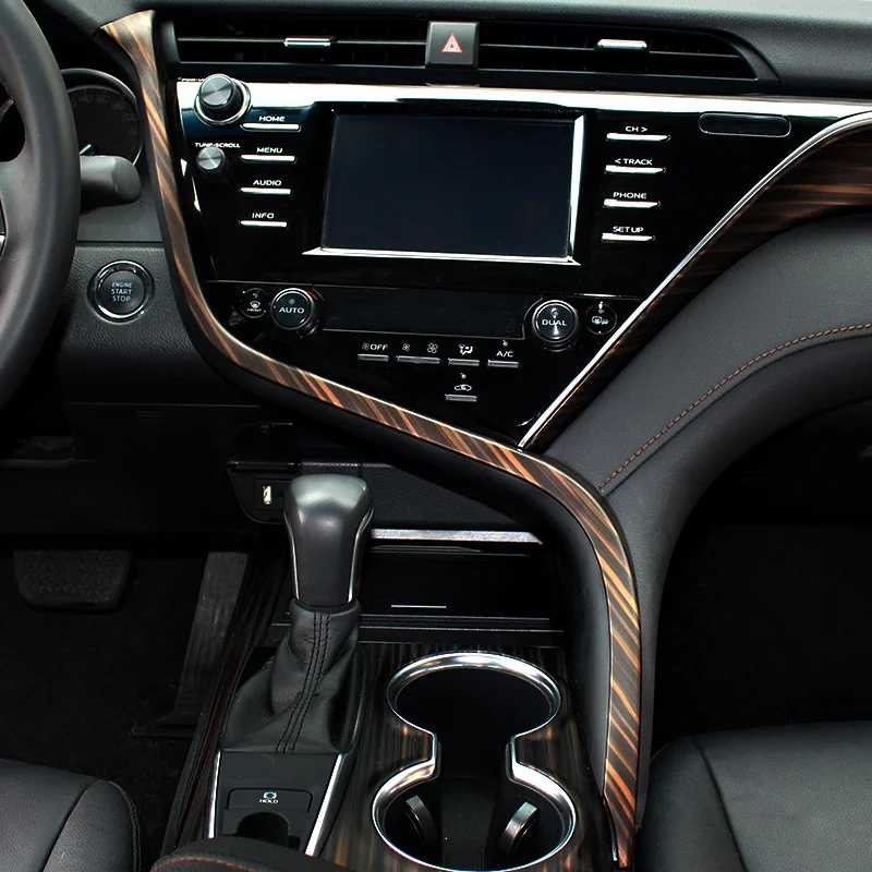 QHCP Car Dashboard Strip Left Air Vent Outlet Trims ABS Decorative Stickers Wood Grain Carbon Fiber Style For Toyota Camry 18-20 |