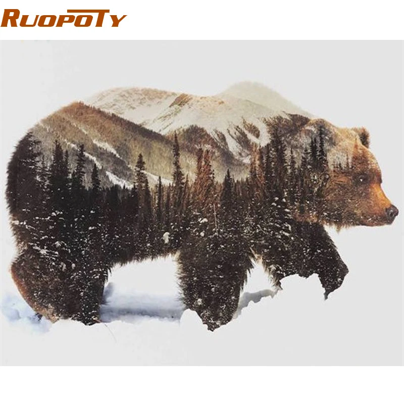 Картина RUOPOTY для самостоятельного рисования по номерам животные каллиграфия