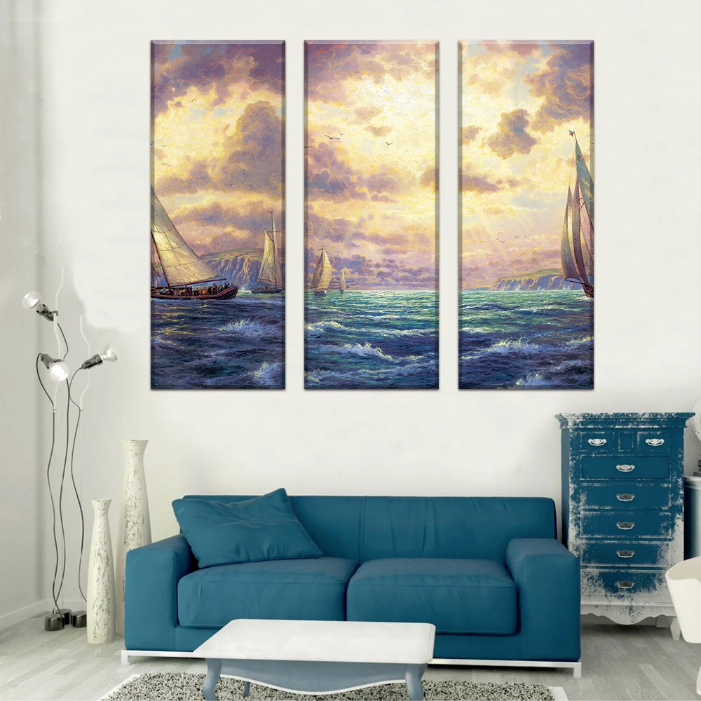 3 Панели абстрактный морской пейзаж печать безрамный холст искусство картина
