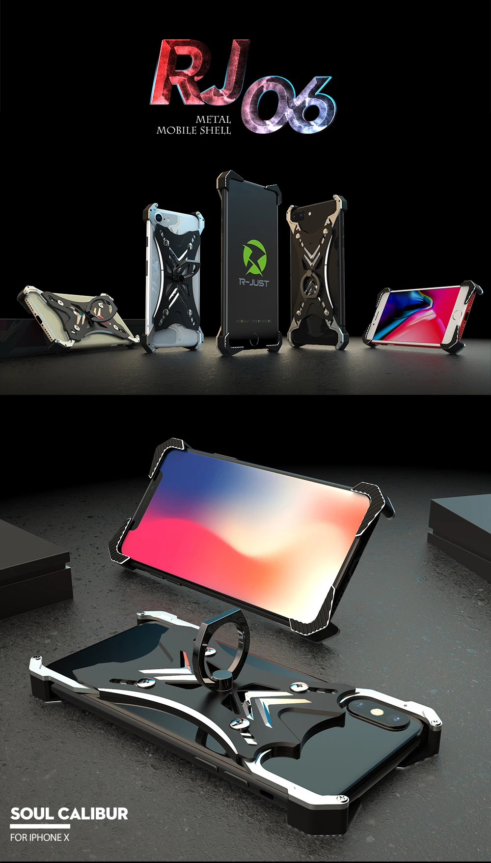 Для Apple iphone x 7 8 6 6s Plus чехол Роскошный 3D брендовый жесткий алюминиевый металлический каркас кольцо держатель Броня защитный задний Чехол для телефона