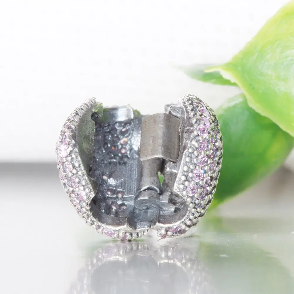 Wybeads Изысканные стерлингового серебра 925 Розовый CZ открытым мои сердечки клип