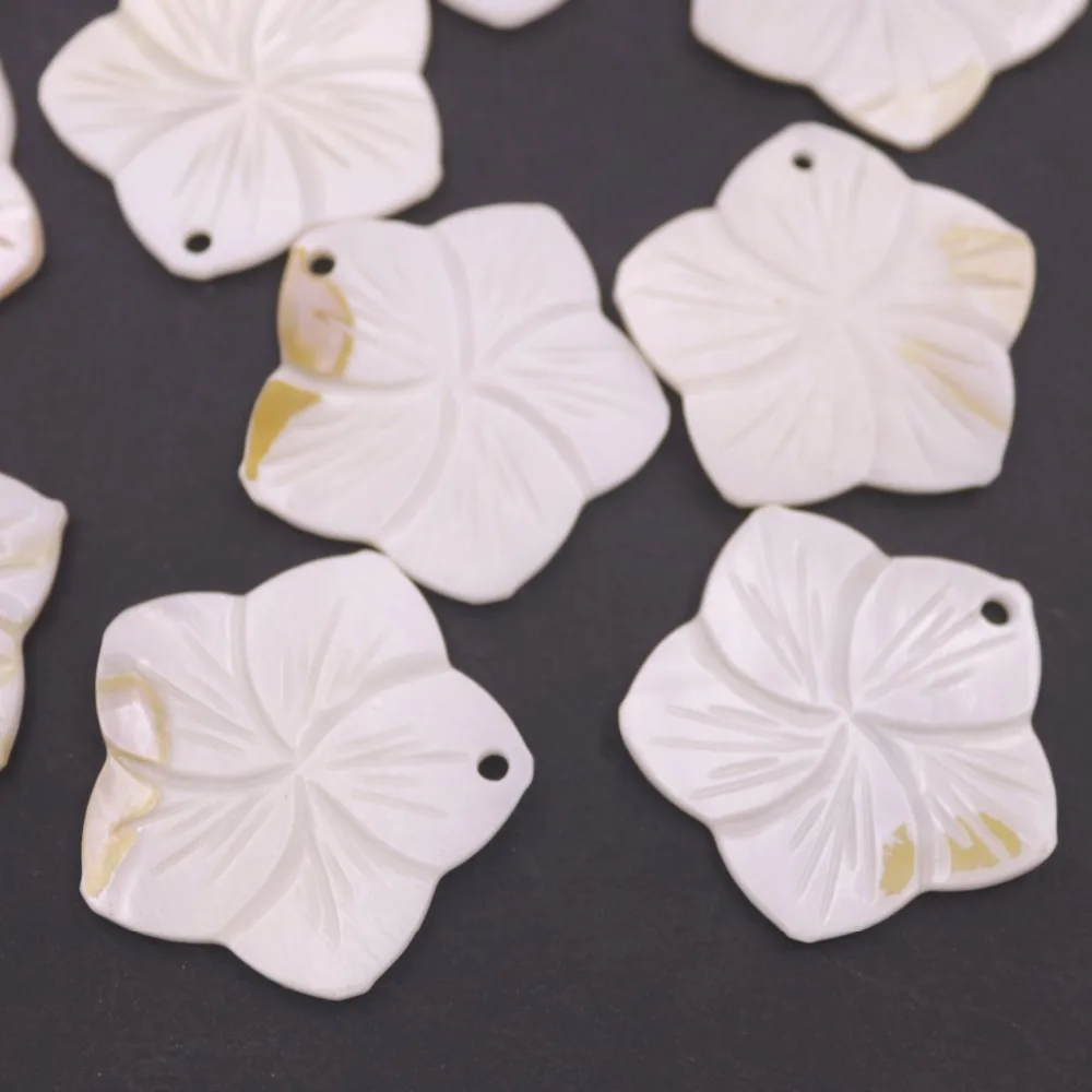 

10 PCS 40mm Fives Petal Shell Natural White Mother of Pearl Top Hole Loose Beads