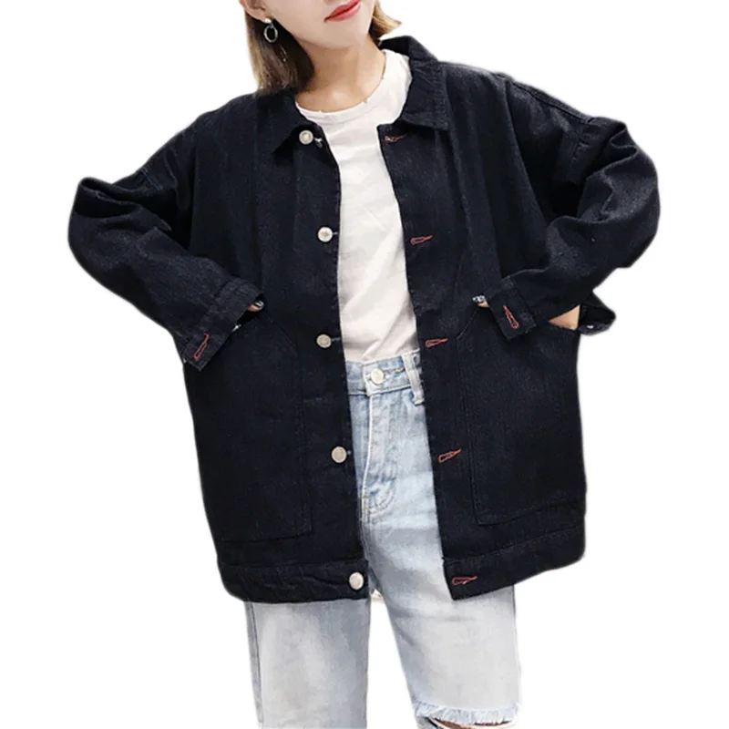 Женская винтажная куртка BF черная свободная повседневная с дырками|jacket spring|jean