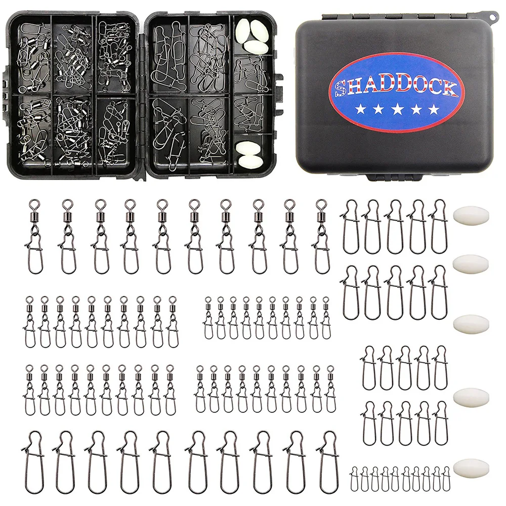 

Shaddock Fishing 95Pcs/Box Fishing Accessories Swivels Kit Black Snaps And Swivels Connectors With Fishing Tackle Boxes