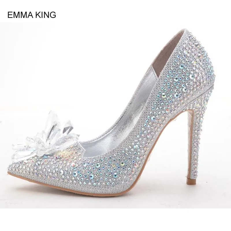 Emma king/туфли на высоком каблуке со стразами и острым носком обувь Золушки женские