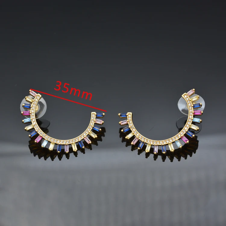 

Women's fashion accessories rainbow women's semi-round earrings colorful zircon earrings
