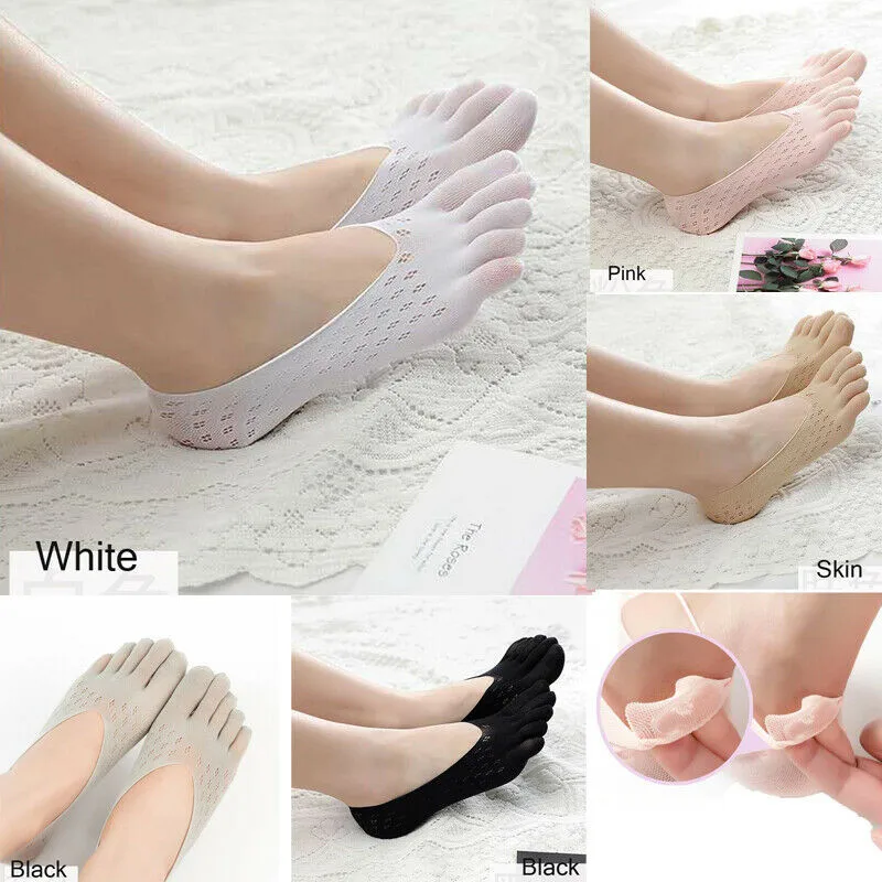 

5 Colors Trendy Women Plain casual solid Women Nylon Nonslip Invisible Five Finger Toe Socks Ankle