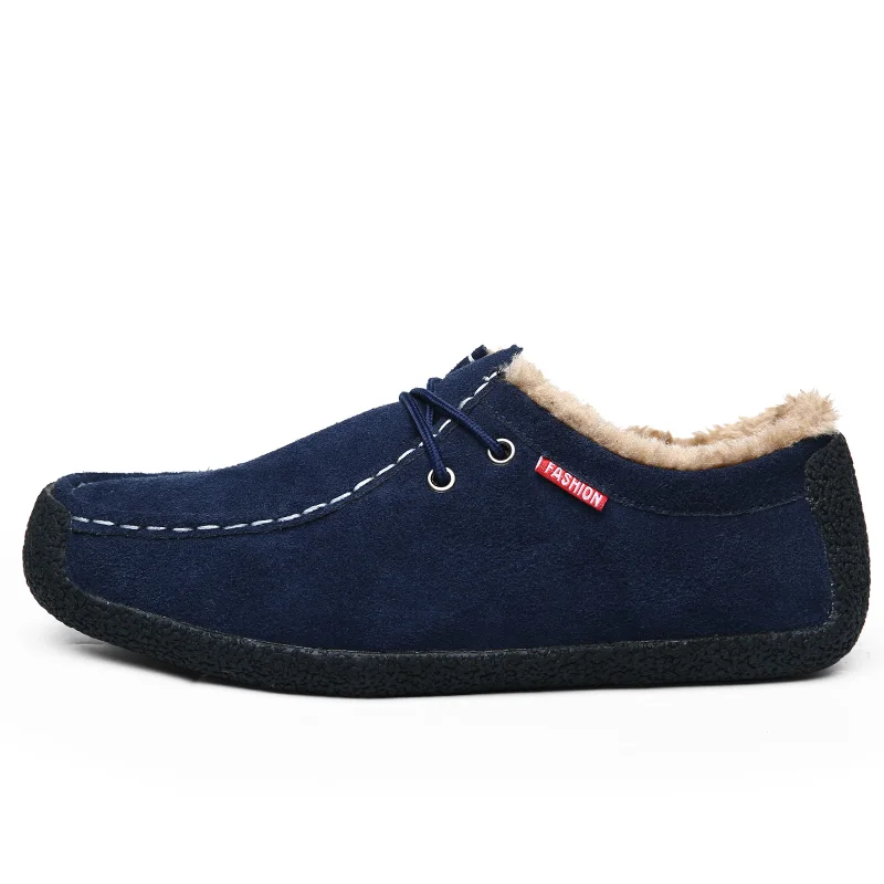 dark blue Волк, который сохраняет тепло зимняя мужская повседневная обувь короткие плюшевые модные кроссовки слипоны на плоской подошве Удобные мужские лоферы обувь W-051 - Цвет: dark blue