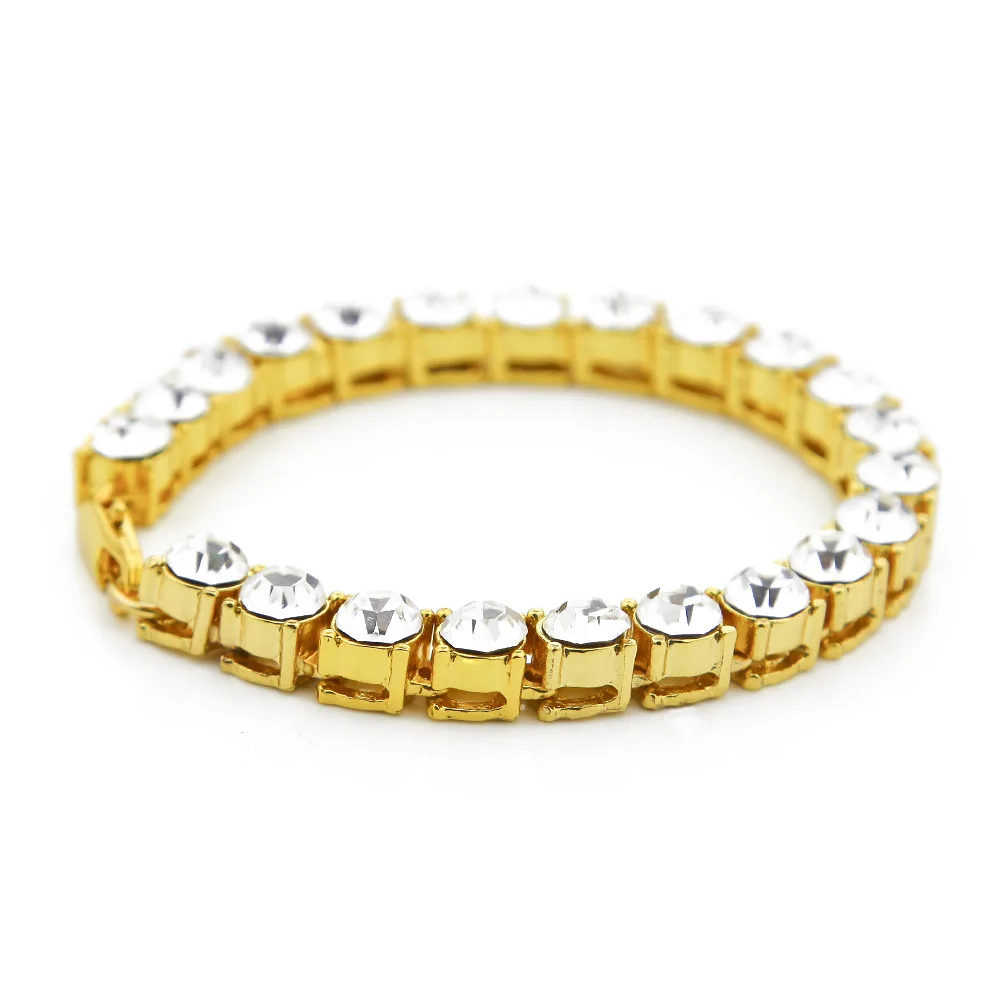 Gold Мужской браслет в стиле хип-хоп браслет золотистый сплав Bling AAA цинк горный хрусталь Хрустальный Теннисный браслет цепочка модные ювелирные изделия 8 мм* 8 дюймов - Окраска металла: Gold
