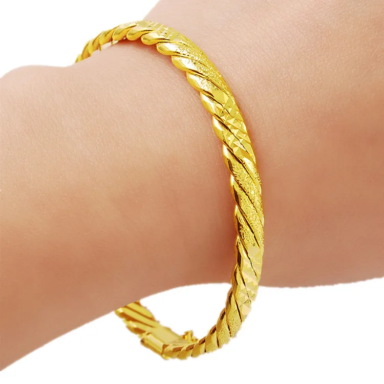 Кольцеобразный браслет с гравировкой Twisted rope для женщин и мужчин золотого цвета