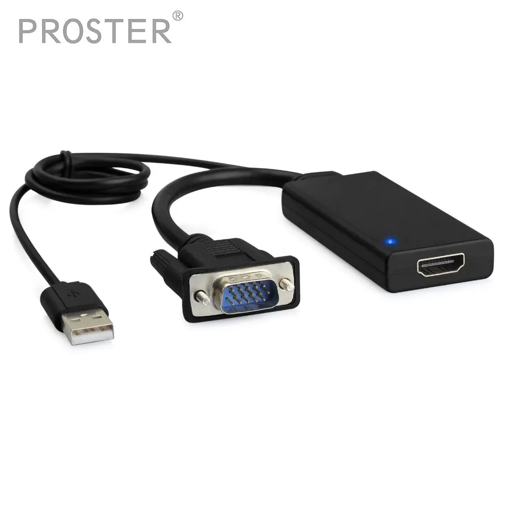 PROZOR VGA папа к HDMI совместимый Женский конвертер адаптер кабель с аудио выходом 1080P