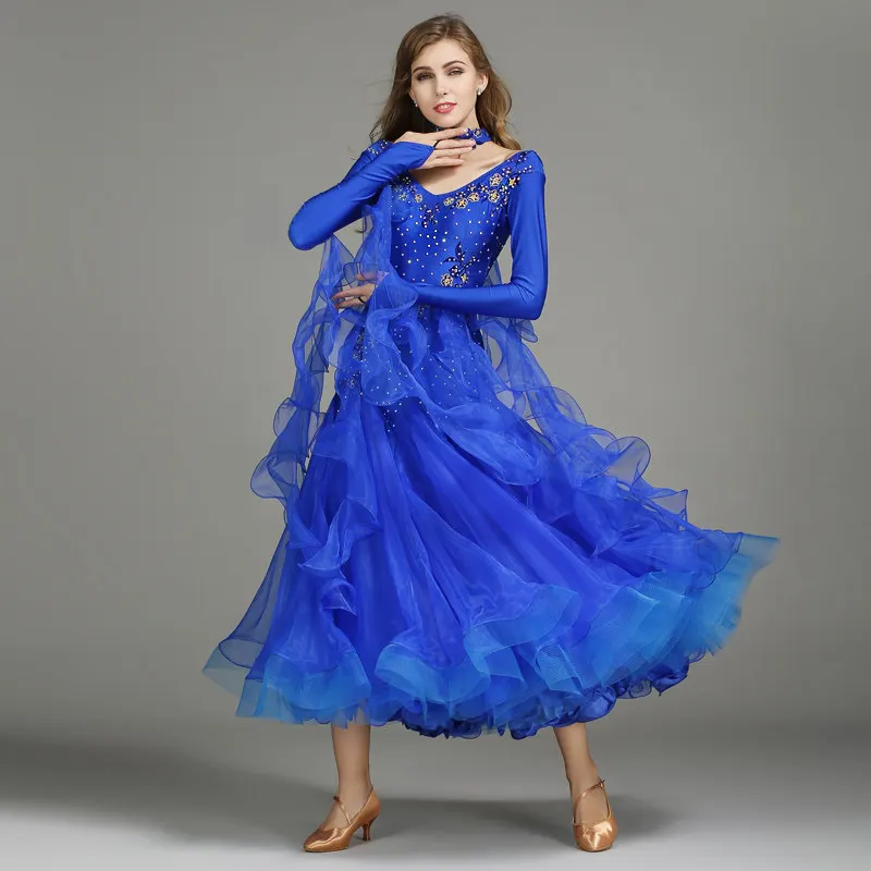 Blue MEI YU HB195 современный танцевальный костюм для женщин леди взрослый вальцинг Танго танцевальное Платье Бальный костюм вечернее платье - Цвет: Blue