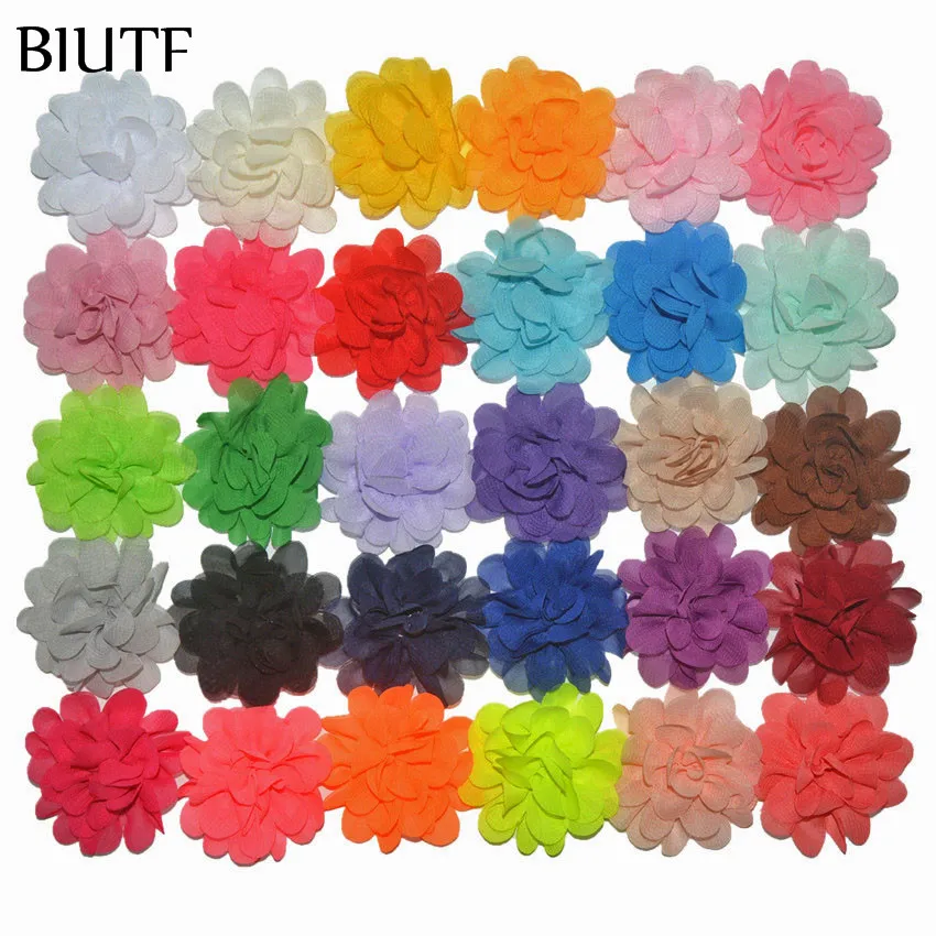 120 шт./лот девушки волосы цветы для головной повязки 2 ''ткань шифон без зажимов