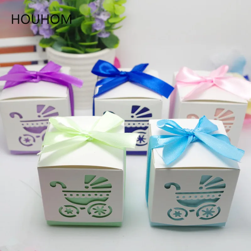 

20pcs Carriage Feet Shape Cardboard Dragee Candy Box DIY Birthday Baby Party Marriage Wedding Favor Gift Packaging with Ribbon