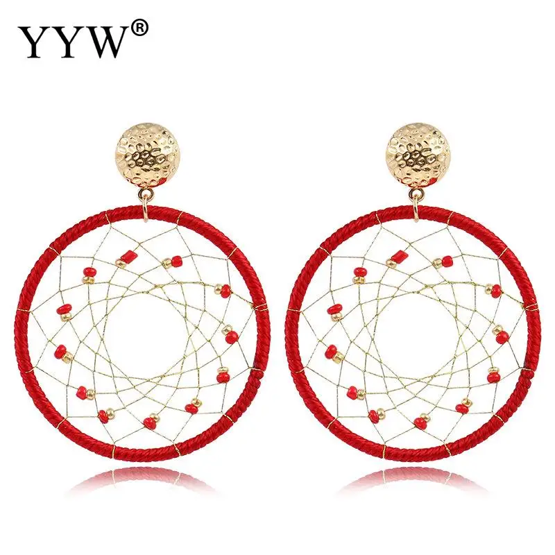 Этнические женские Висячие Серьги Ловец снов Золотые Нитки тканые ювелирные