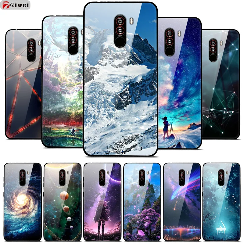 Чехол для Xiaomi Pocophone F1 Poco чехол с закаленным принтом жесткий стеклянный Funda