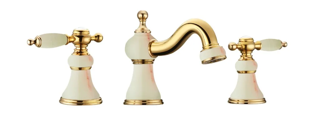 

Free ship Bathroom 8" widespread 3 Pieces Lav Sink faucet mixer tap Gold clour Ceramic stone faucet