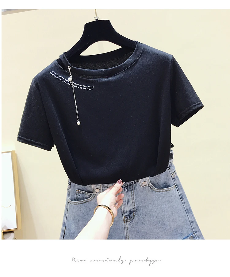 Camisetas Mujer Verano, Забавные футболки с жемчужинами, женские хлопковые футболки с коротким рукавом, женские топы, белая футболка, женская футболка