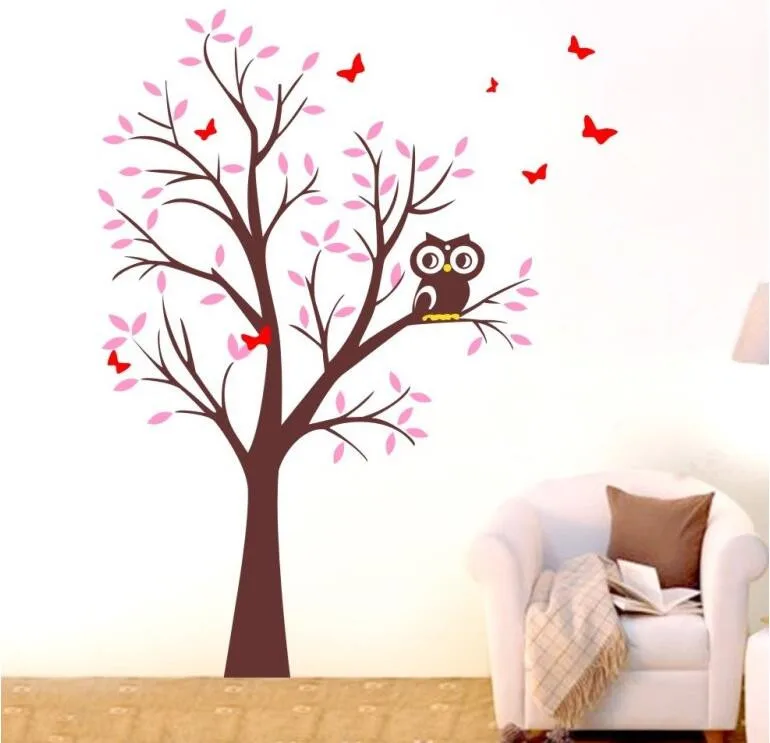 Owl Tree Butterflies Wall Art Stickers Vinyl Decal Home Decor Mural DIY Wall Sticker for Kids Room Decals