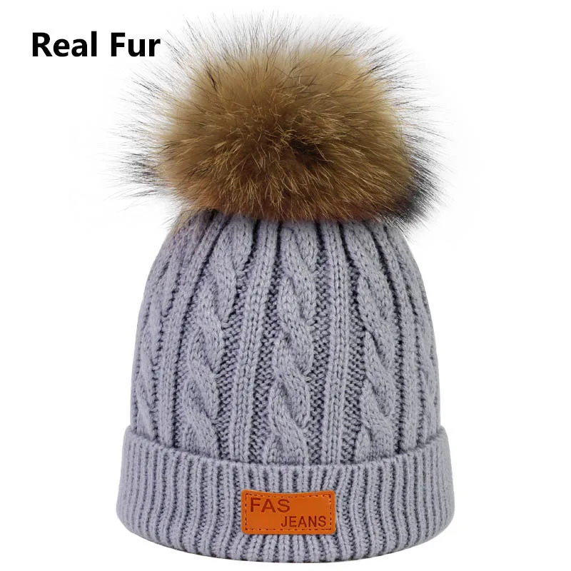 Бренд skullies beanies для детей, меховая шапка, зимние шапки для детей, для мальчиков и девочек, с помпоном, skullies beanies для детей, шапка с помпоном - Цвет: Gray A