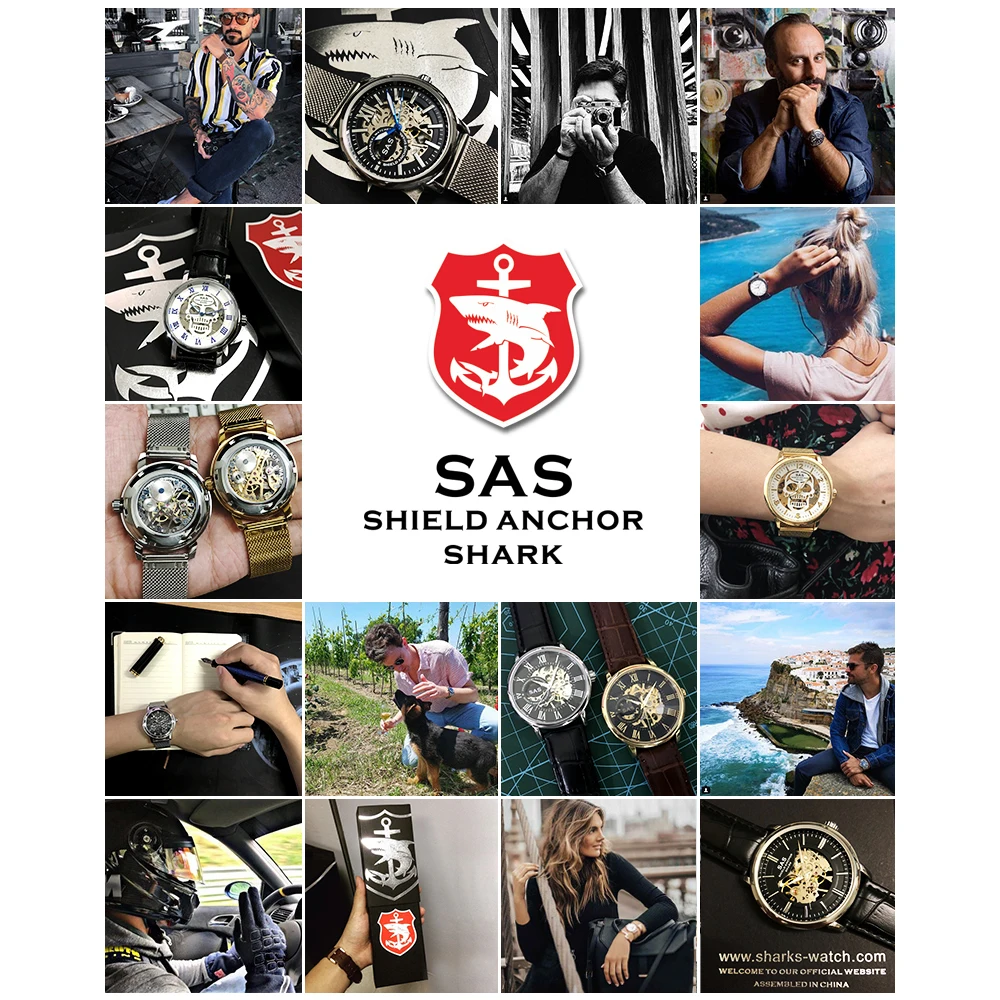 SAS Shield Anchor Shark спортивные часы со скелетом сглаза механический полый сетчатый