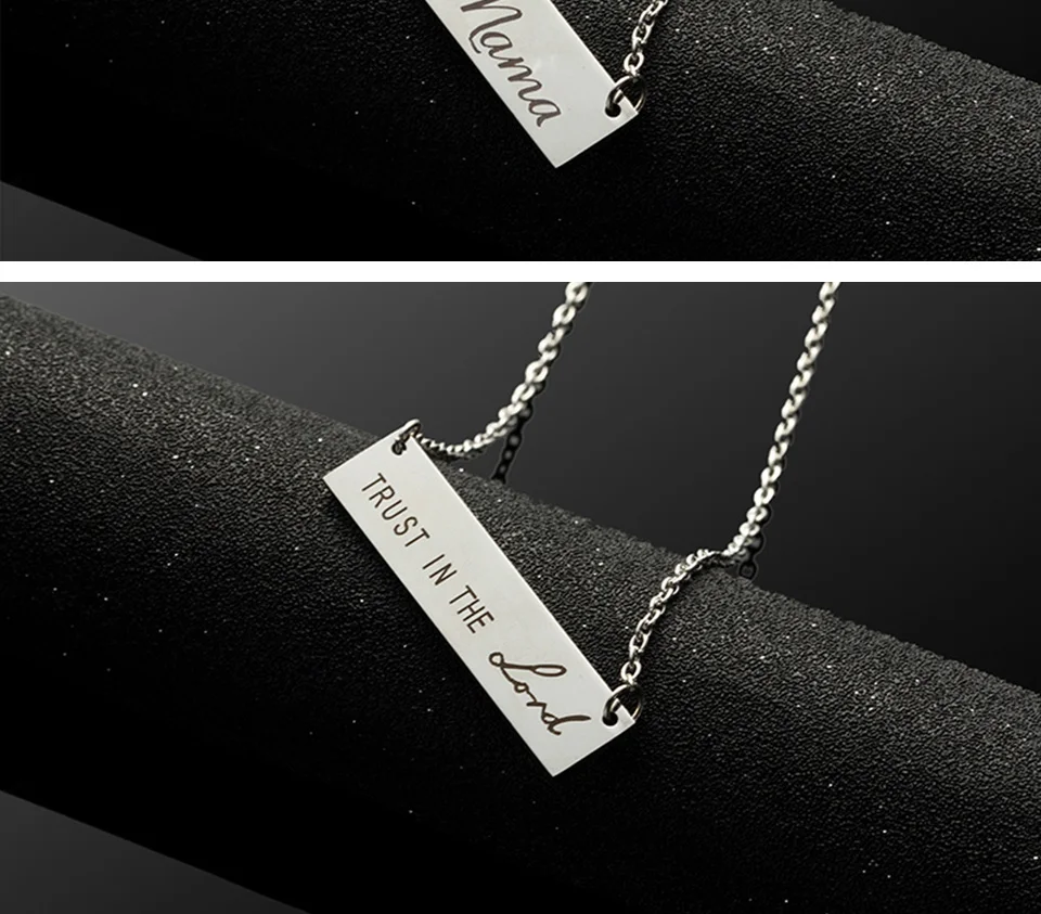 Laser Words Engrave Stainless Steel Collar Pendant Bar Necklace Christmas Present Gift for Mom Mama Wife Jewelry Accessories
