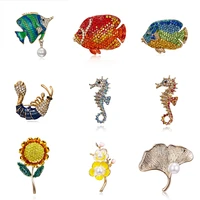 rinhoo rhinestone enamel tropical fish shrimp seahorse brooches pins women fashion wedding party girls best gift accessories