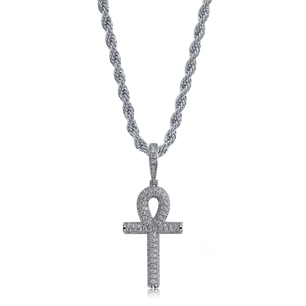 Silver Color Твердый задний крест АНХ ожерелье s мужские женские хип хоп золотой серебряный цвет кулон ожерелье Iced Out AAA+ Bling ювелирные изделия с фианитами подарки - Окраска металла: Silver Color