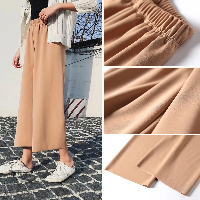 Elastic Waist Solid Culotte Loose Pants Ginger Mid Women Plain Wide Leg Trousers 2019 Spring Elegant Work Plus S-3XL | Женская одежда