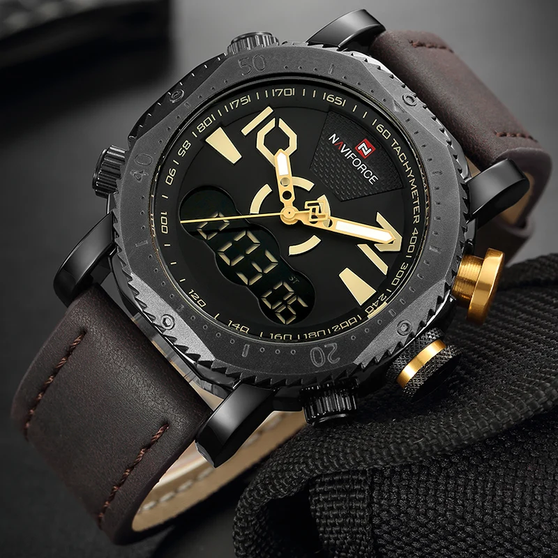 Часы NAVIFORCE мужские повседневные спортивные светодиодные аналоговые армейские