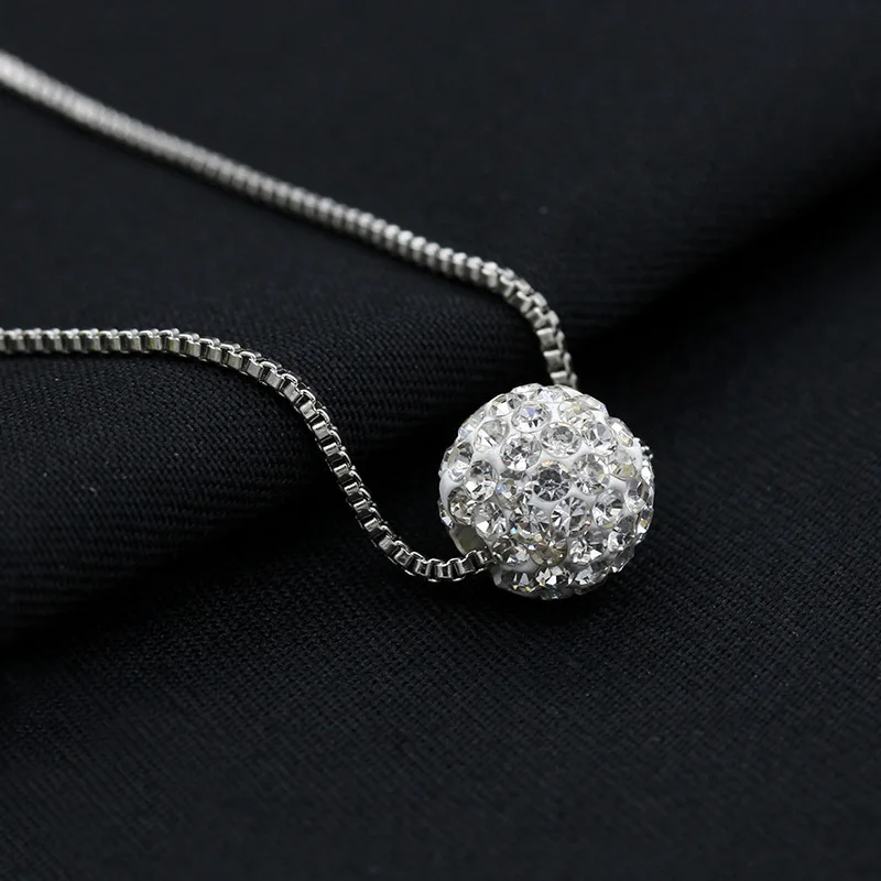 

30 piece/lot Full Rhinestone Ball Pendant Necklaces Women Silver Zircon Crystal Beads Charm Choker Clavicle Link Chain Jewelry