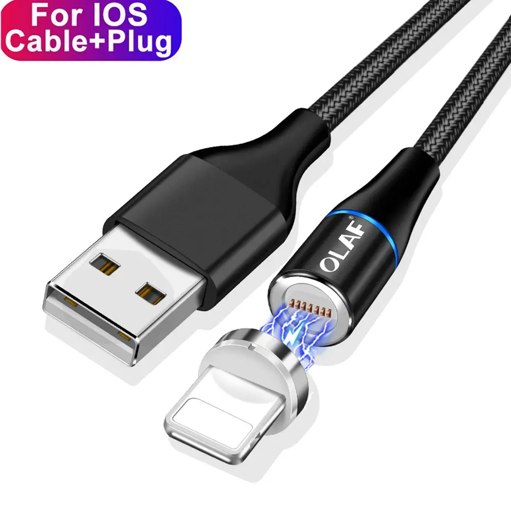Олаф светодиодный магнитный кабель 3A для iPhone samsung huawei Xiaomi Micro usb type c Quick Charge 3,0 Быстрый Магнитный usb-кабель для зарядки - Цвет: For iPhone Black