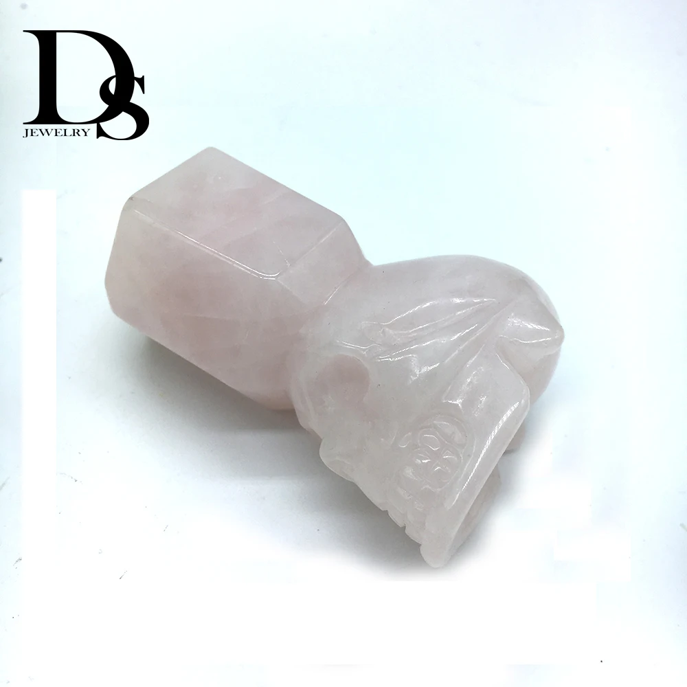 

3" Natural Rose Quartz Skull Figurine Quartz Crystal Stones Head Statue For Halloween Christmas Home Decoration Crafts Gift