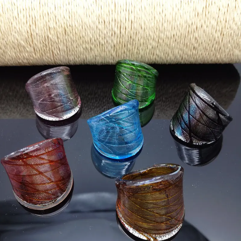 

12PCS Wholesale Mix Color Lampwork Glass Murano Rings 17-19mm Band Ring