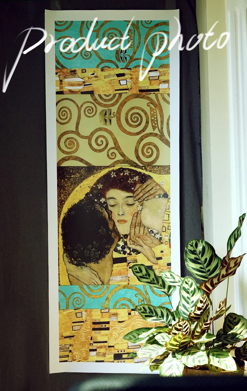 Длинная картина Gustav Klimt прямоугольник поцелуй холст искусство на стену домашний