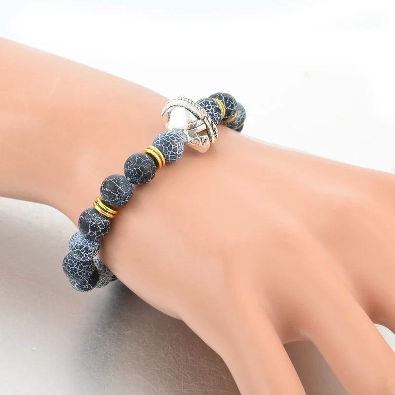 Wholesale Silver Color Roman Warrior Gladiator Helmet Bracelet Best Design Fashion Natural Stone Men Bracelets SBR160179 | Украшения и