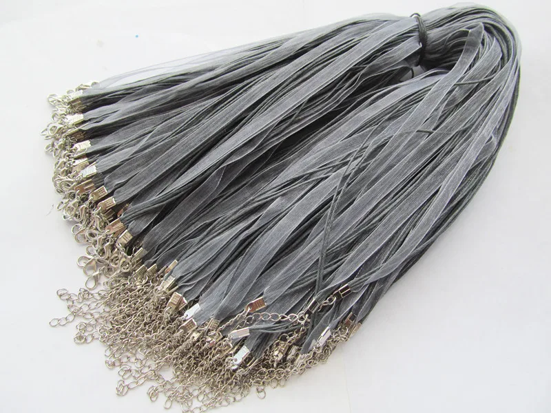 Free Shipping 100pcs 18inch Gray/Grey Organza Ribbon Wax Cotton Necklace Cord String Extender Chain Lobster Clasp DIY Accessory | Украшения
