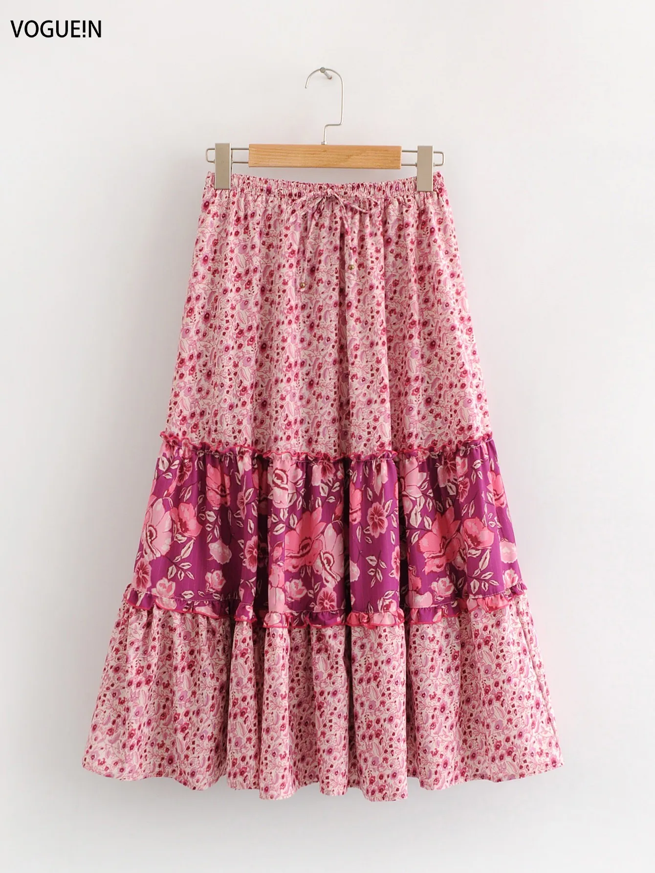 VOGUEIN Новая женская Винтажная летняя Пляжная Юбка миди с цветочным