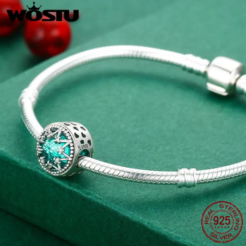 WOSTU популярный браслет из стерлингового серебра 925 пробы с блестящими снежинками