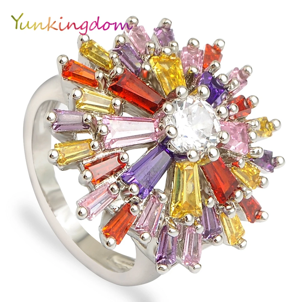 Yunkingdom Роскошные красочные кольца с фианитом для женщин оригинальное креативное