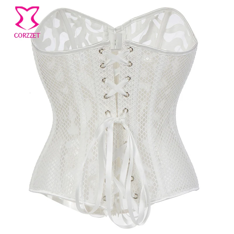 Белый корсет в сеточку из искусственной кожи сексуальное эротическое нижнее