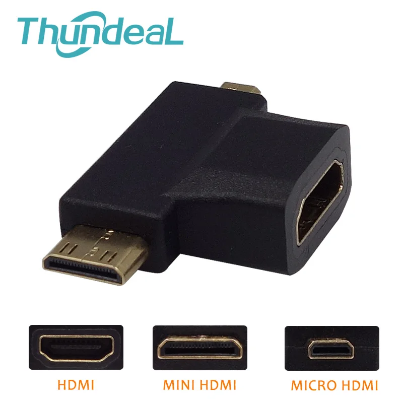 Thundeal Высокоскоростной 1080P 3 в 1 V1.4 HDMI Женский к мини микро Мужской Разъем адаптер 90