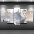 Картина маслом на холсте, домашний декор, рамка, настенные картины, 5 панелей, красивые белые лебеди для гостиной, HD Печатный постер PENGDA
