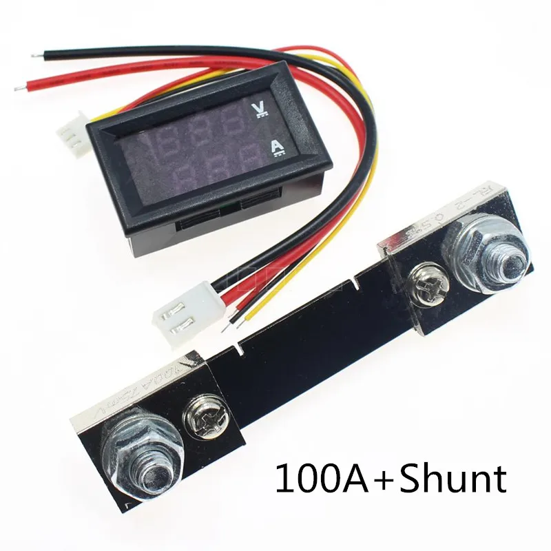 DC 100V 100A Red Green Mini 0.28inch LED Digital Voltmeter Ammeter Volt Ampere Meter Amperemeter Voltage Indicator Tester